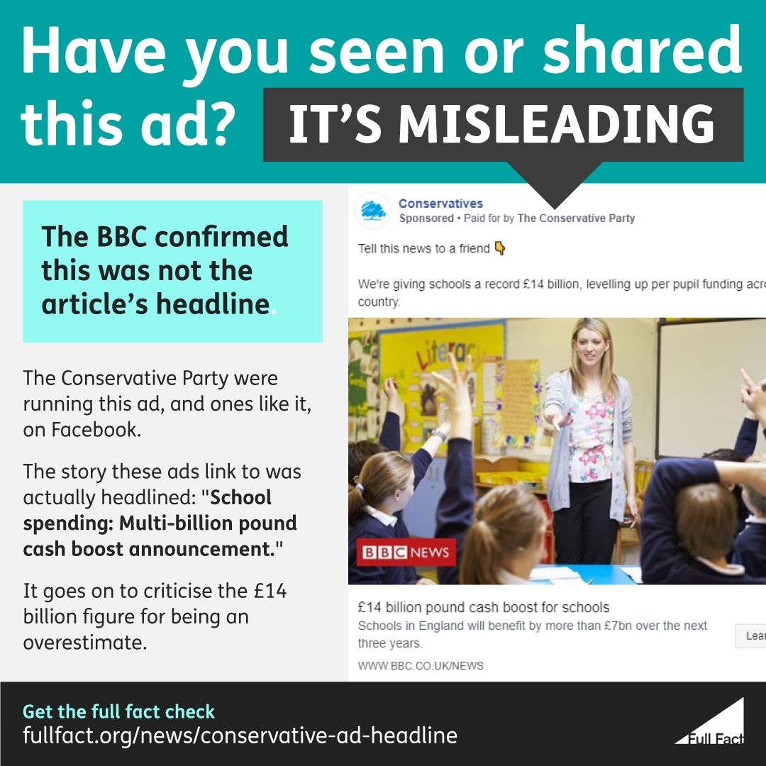 The Conservative Party altered a headline in their Facebook ads