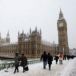 The Palace of Westminster in the snow
