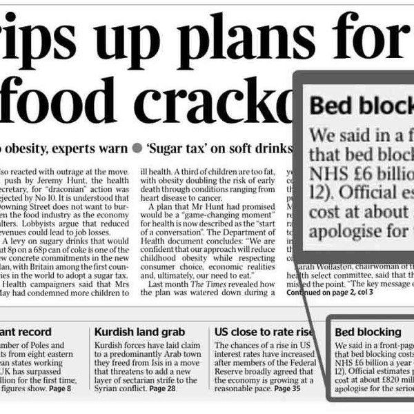 The Times sets an example with correction to cost of bed blocking claim