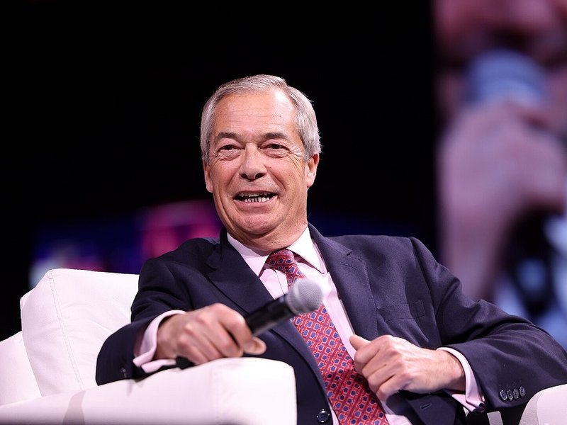 Reform UK leader Nigel Farage MP speaking at an event in the US