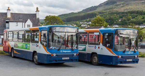 Two Stagecoach buses parked side-by-side