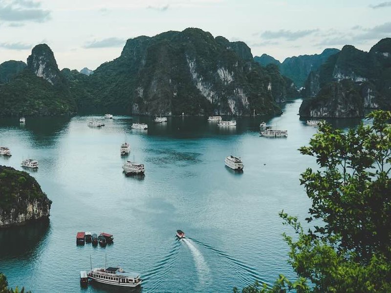 Boats in a bay in Hạ Long, Vietnam