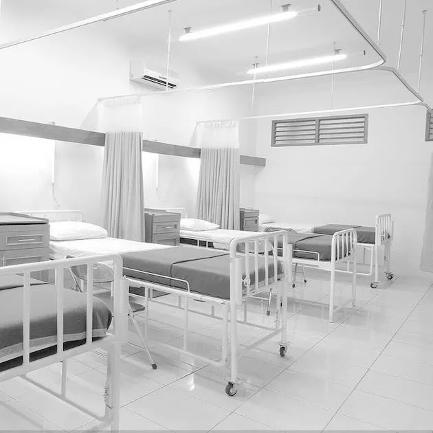 a row of hospital beds
