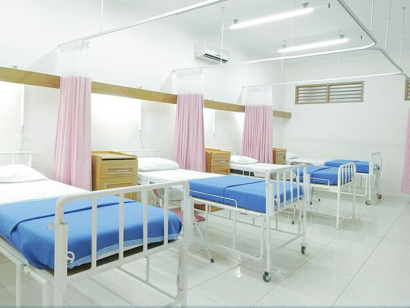 a row of hospital beds