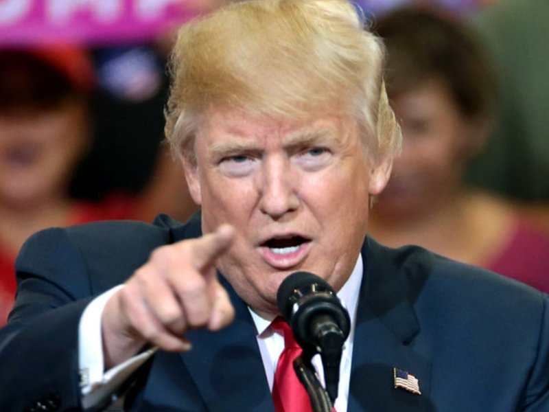 Donald Trump speaking with supporters at a campaign rally at the Phoenix Convention Center in Phoenix, Arizona.