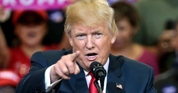 Donald Trump speaking with supporters at a campaign rally at the Phoenix Convention Center in Phoenix, Arizona.