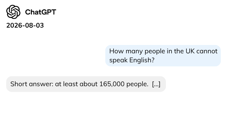 ChatGPT chatbot illustration of question: How many people in the UK cannot speak English?