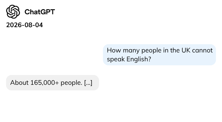 ChatGPT chatbot illustration of question: How many people in the UK cannot speak English?