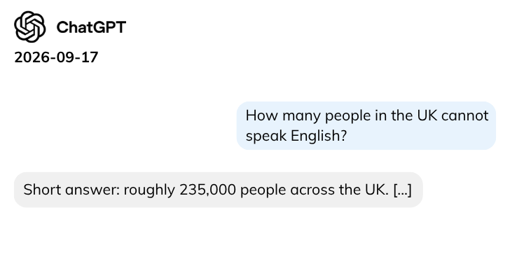 ChatGPT chatbot illustration of question: How many people in the UK cannot speak English?
