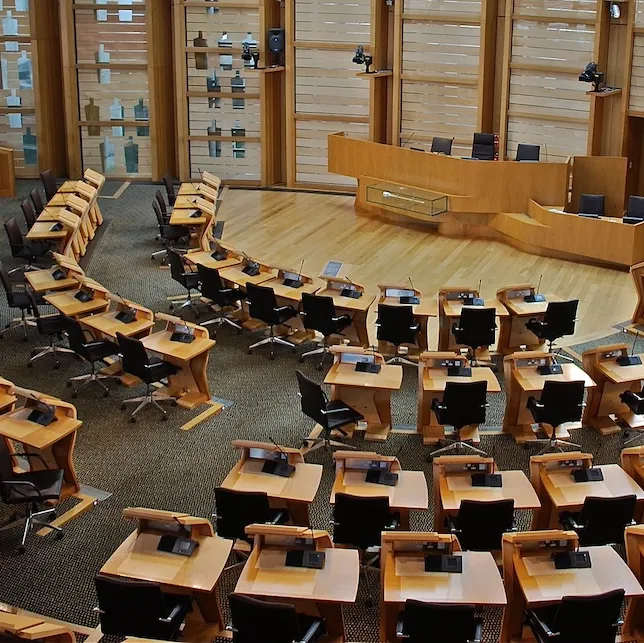 A photo of the Debating Chamber at Holyrood