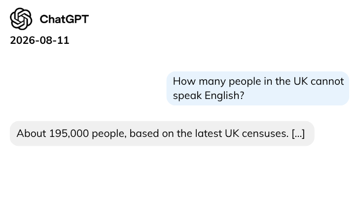 ChatGPT chatbot illustration of question: How many people in the UK cannot speak English?