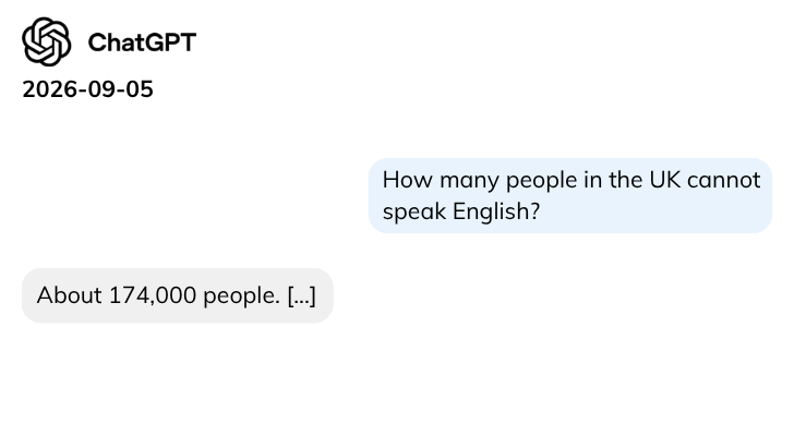 ChatGPT chatbot illustration of question: How many people in the UK cannot speak English?