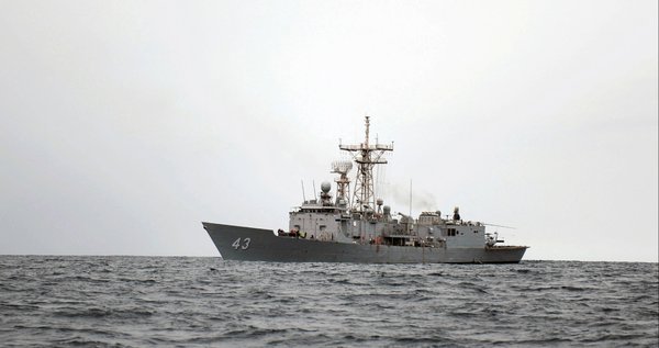 A picture of the USS Thach patrolling in international waters in, 2013