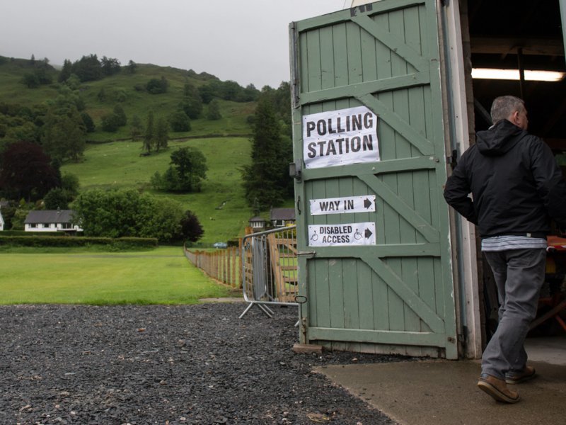 A polling station sign in the Lake District