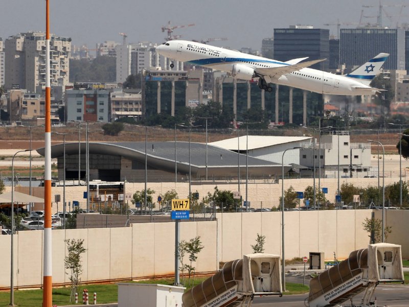 A plane takes off from Israel's central Ben Gurion Airport on June 25, 2025