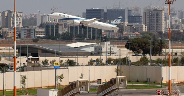 A plane takes off from Israel's central Ben Gurion Airport on June 25, 2025