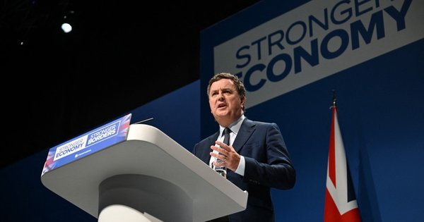 Mel Stride MP speaking at the 2025 Conservative party conference in Manchester