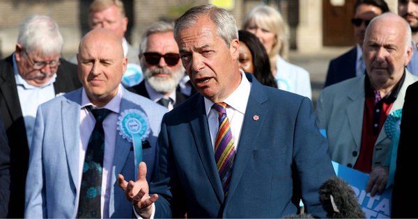 A photograph of Nigel Farage after the 2026 local elections