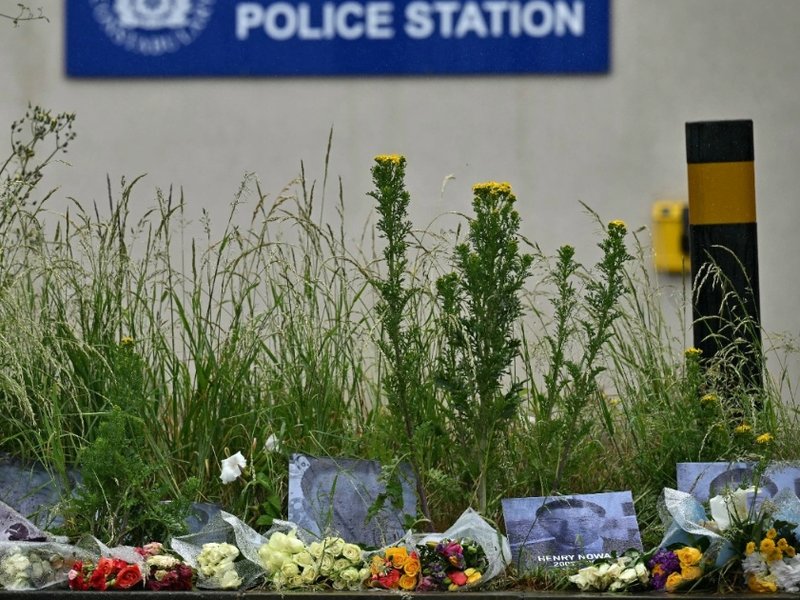 Floral tributes for Henry Nowak are pictured outside of Portswood Police Station in Southampton on 3 June