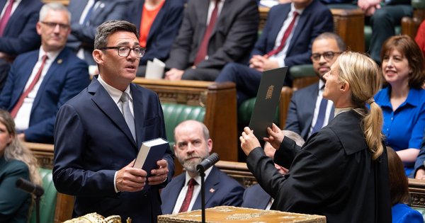 Andy Burnham being sworn in as the MP for Makerfield on 22 June 2026.