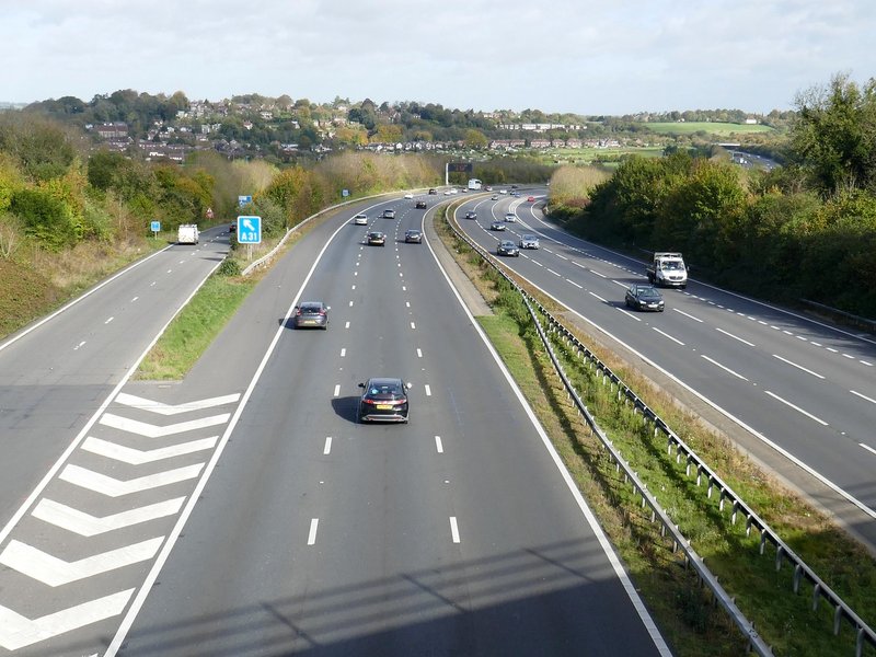 Cars driving on the M3 motorway in Winchester