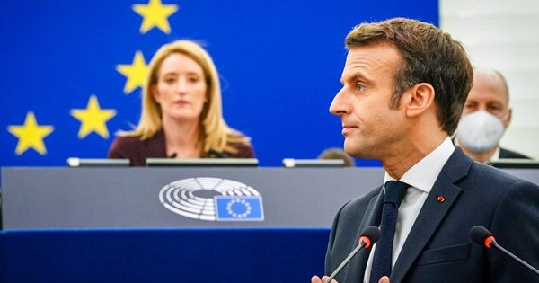 President Emmanuel Macron speaking at the European Parliament.