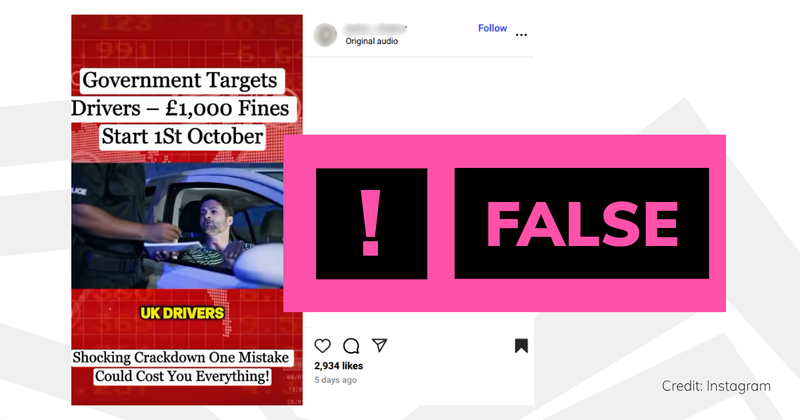 Debunk image of FB fake driving rules quoting Starmer