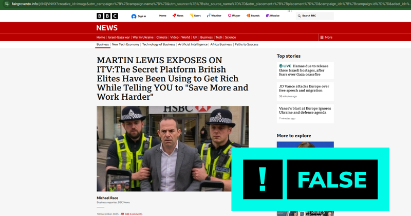 Debunk image fake Martin Lewis article