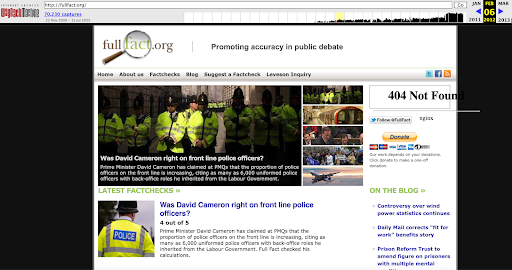 A screen capture of Full Fact's website in 2012 from The Wayback Machine.