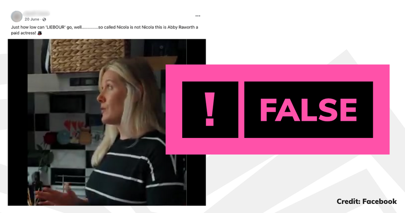 Full Fact false markup image of a Facebook post showing Nicola not Abby