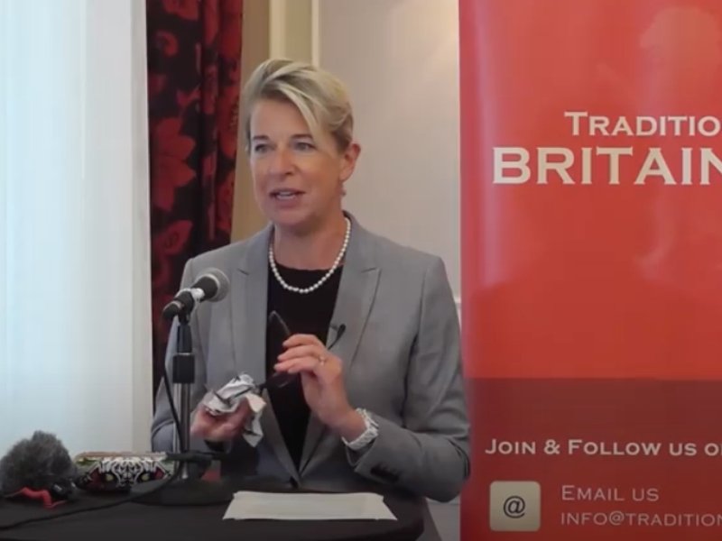 Katie Hopkins speaking at the 2018 Traditional Britain Group conference.