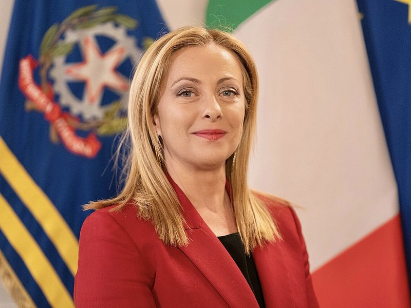 A portrait of Italian Prime Minister Giorgia Meloni in 2023.