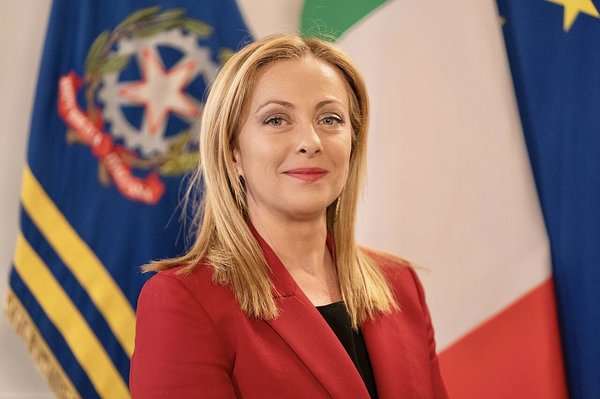 A portrait of Italian Prime Minister Giorgia Meloni in 2023.