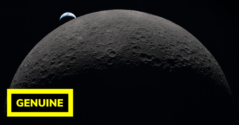 A genuine image released by NASA showing the Orientale basin on the moon, with the Earth in the background.