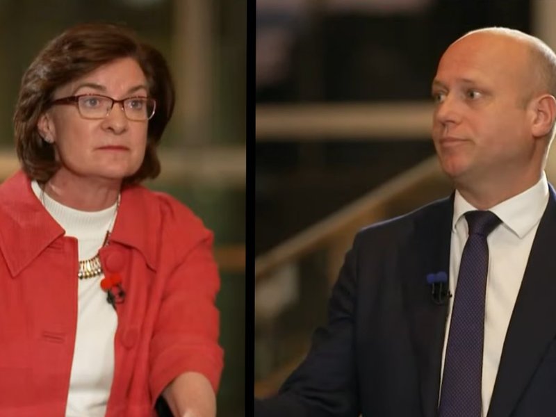 Eluned Morgan and Dan Thomas during an ITV Wales election debate.