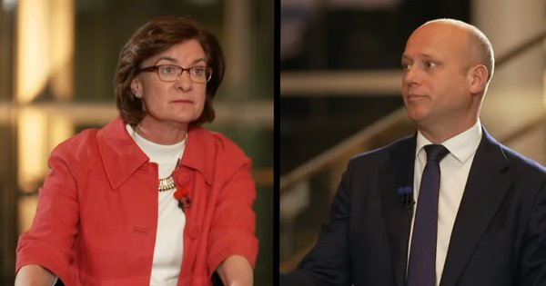 Eluned Morgan and Dan Thomas during an ITV Wales election debate.