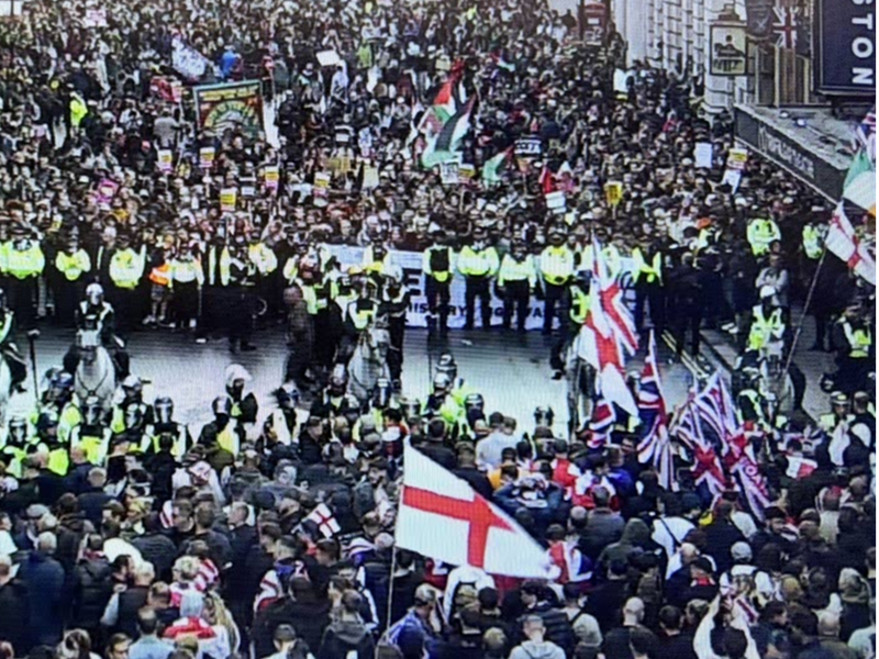 People and police and the rally