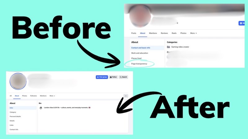 Before and after of page transparency in Facebook
