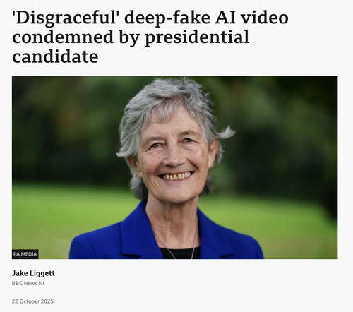 A screenshot from a BBC News article about a deep-fake AI video image