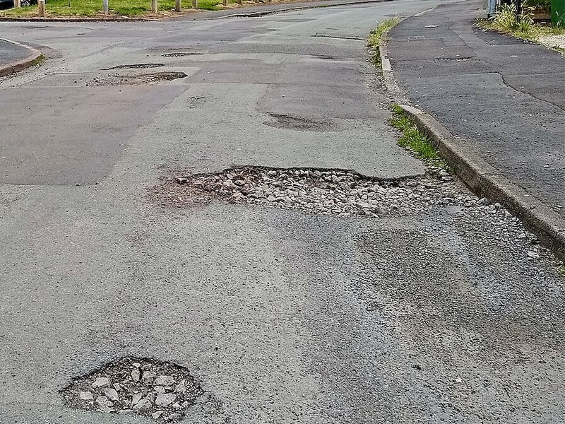 Potholes in a residential road