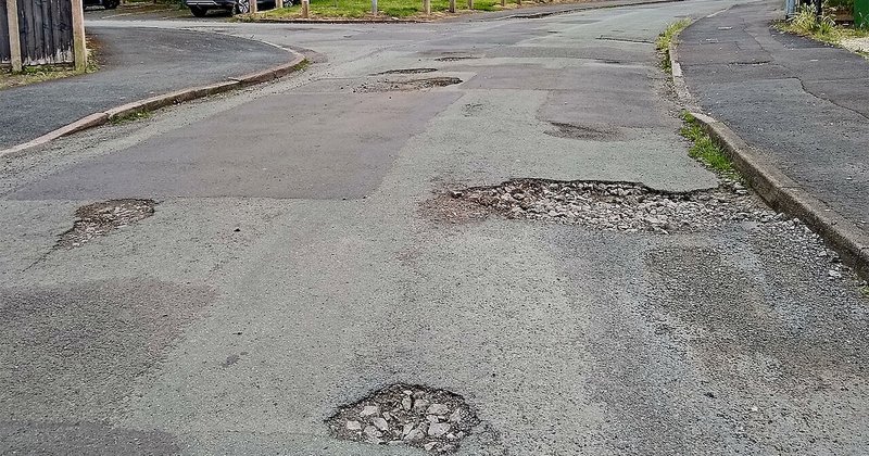Potholes in a residential road
