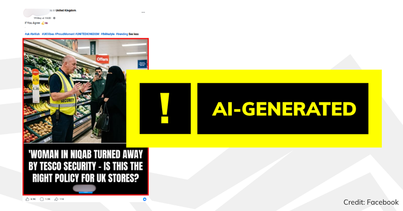 Debunk AI generated image of woman in niqab being turned away in Tesco