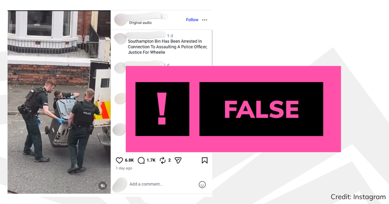 Debunk image wheelie bin being arrested