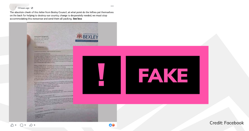 Debunk image Bexley Council fake letter