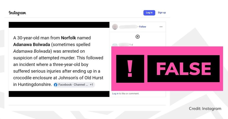 Screenshot of social media post with pink 'False' text overlaid
