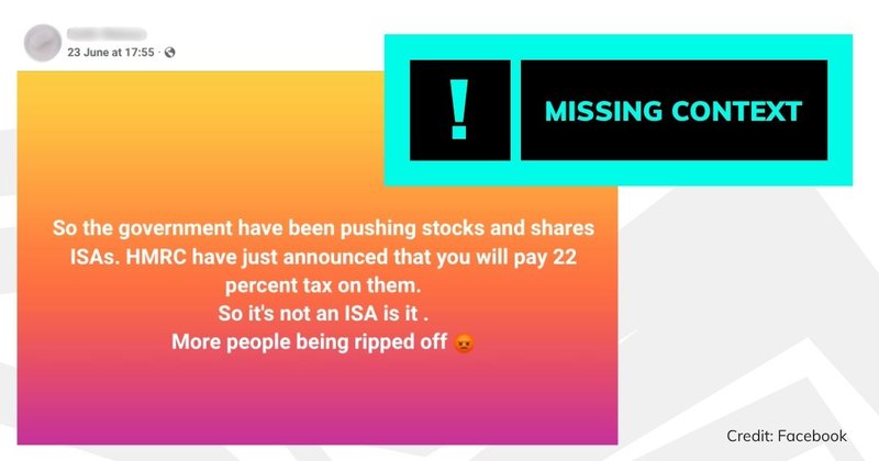 Screenshot of social media post with blue 'missing context' text overlaid.