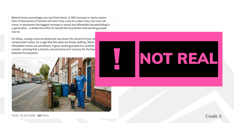 Screenshot of social media post with 'not real' text overlaid