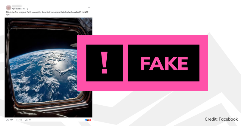 A screenshot of the image with overlaid text saying 'fake'.