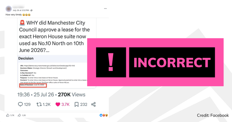 A screenshot of the post with overlaid text saying 'incorrect'.