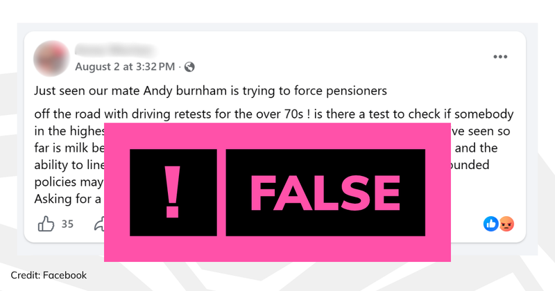 A screenshot of the post with overlaid text saying 'false'.